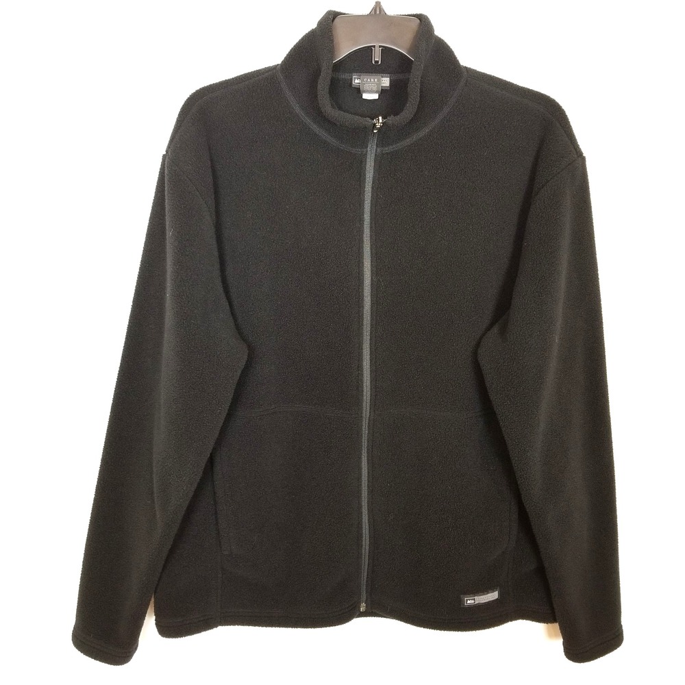 REI Men's‎ Fleece Stand Collar Zip-Up Jacket Sz 2XL Black Outdoor Hiking
